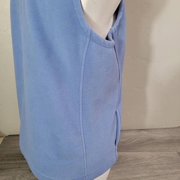 LL Bean Blue Vest Full Zip Size M Fair Isle Trim Knit Fleece Soft Side Pockets - Picture 9 of 11